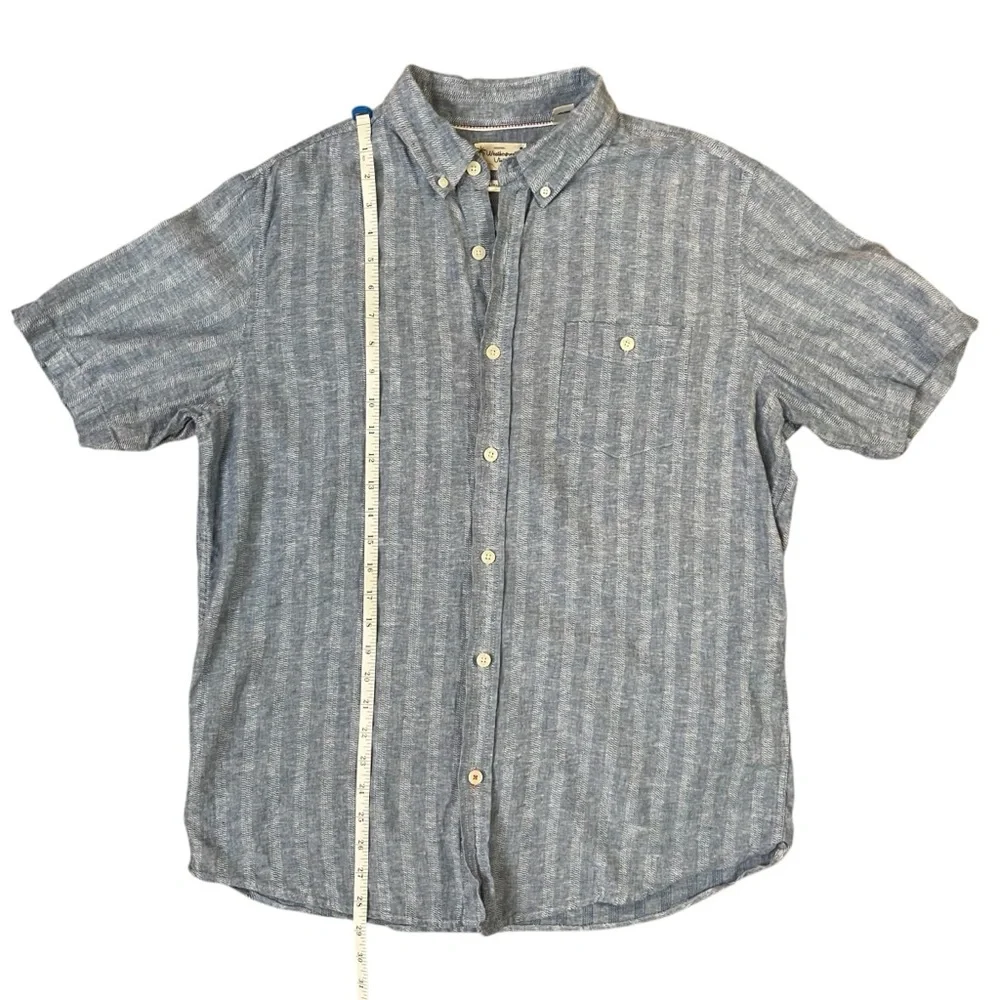 Weatherproof Vintage Blue Linen Blend Short Sleeve Button-Up Casual Shirt